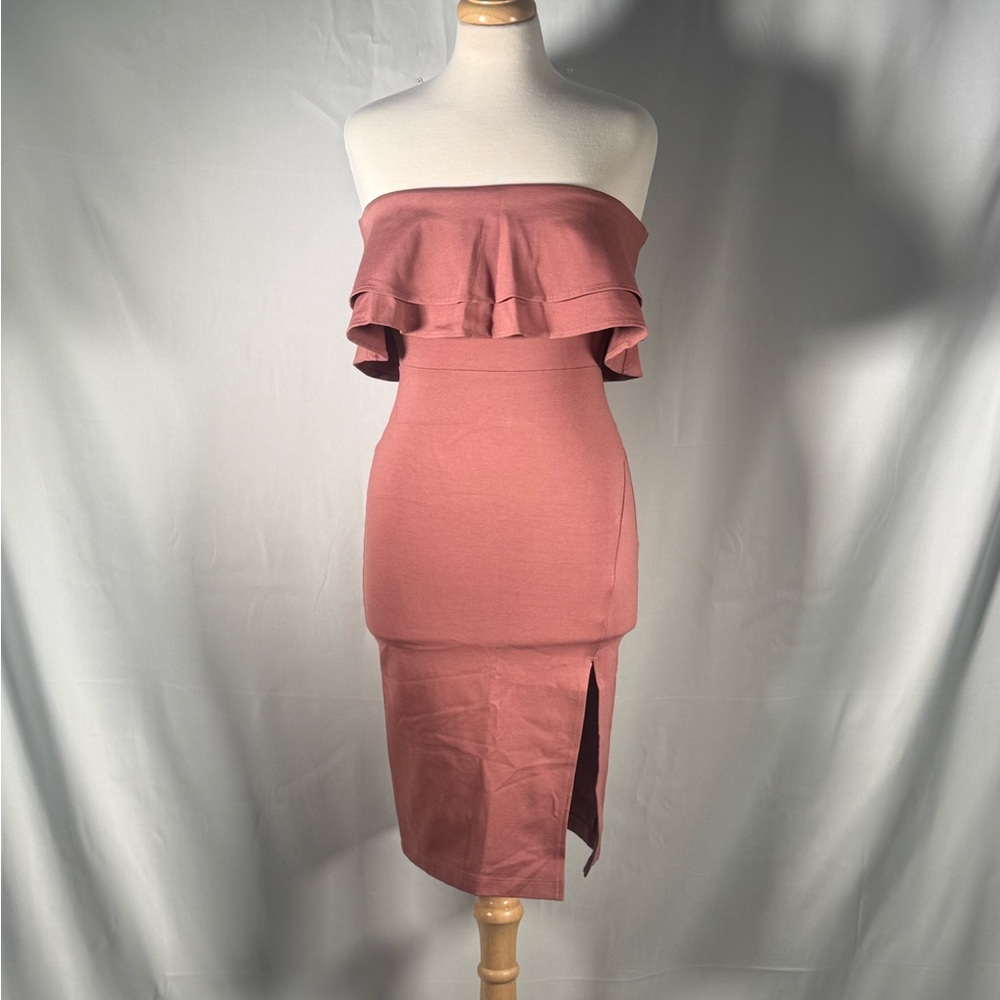 Elegant Strapless Stretch Pink Dress